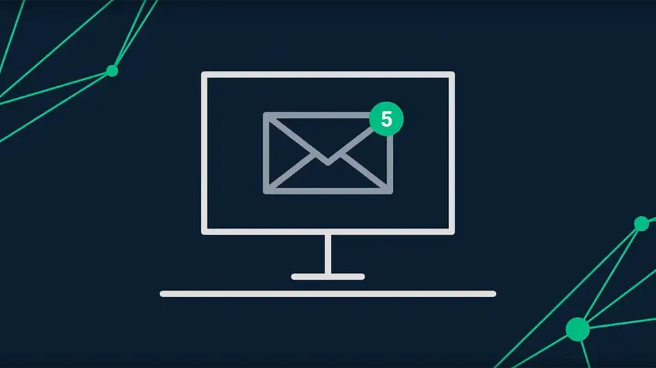 A monitor showing an outlined envelope with a 5 on it representing Sectigo's S/MIME solution.