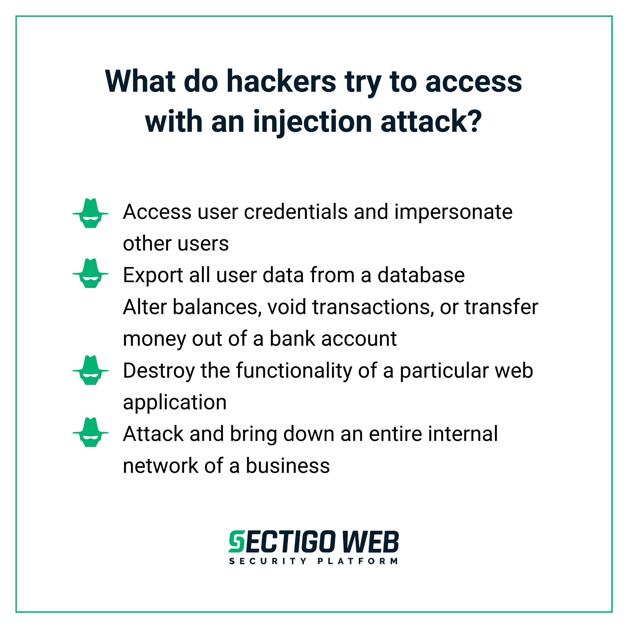 What do hackers try to access with an injection attack?