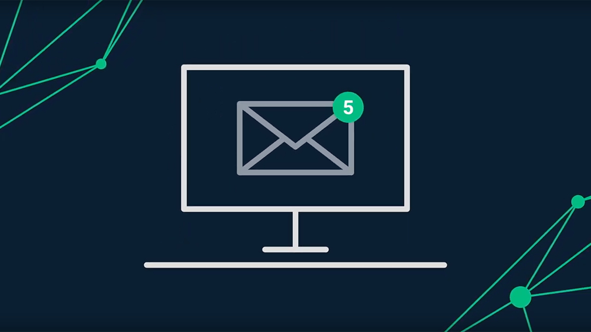 A monitor showing an outlined envelope with a 5 on it representing Sectigo's S/MIME solution.